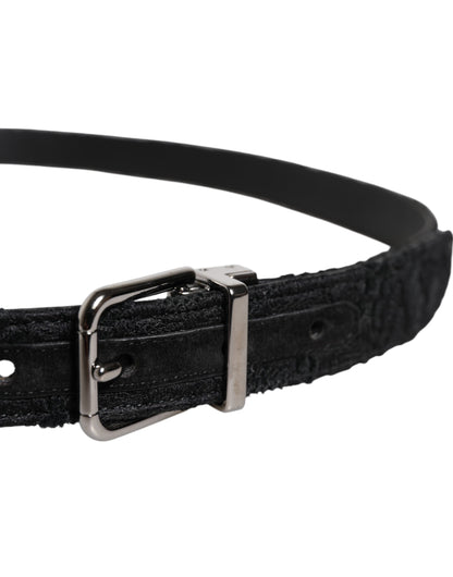 Cinturón con hebilla de metal plateado y mezcla de algodón negro de Dolce &amp; Gabbana
