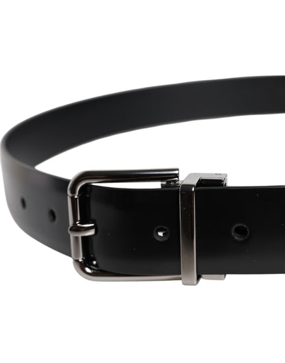 Cinturón de piel negra brillante con hebilla de metal plateado de Dolce &amp; Gabbana