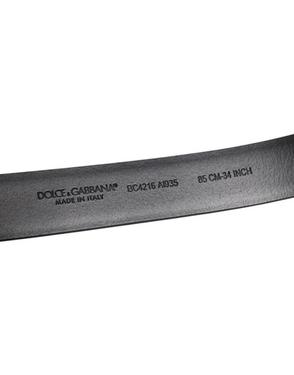 Cinturón de piel negra brillante con hebilla de metal plateado de Dolce &amp; Gabbana