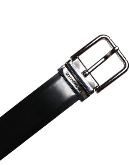 Cinturón de piel negra brillante con hebilla de metal plateado de Dolce &amp; Gabbana