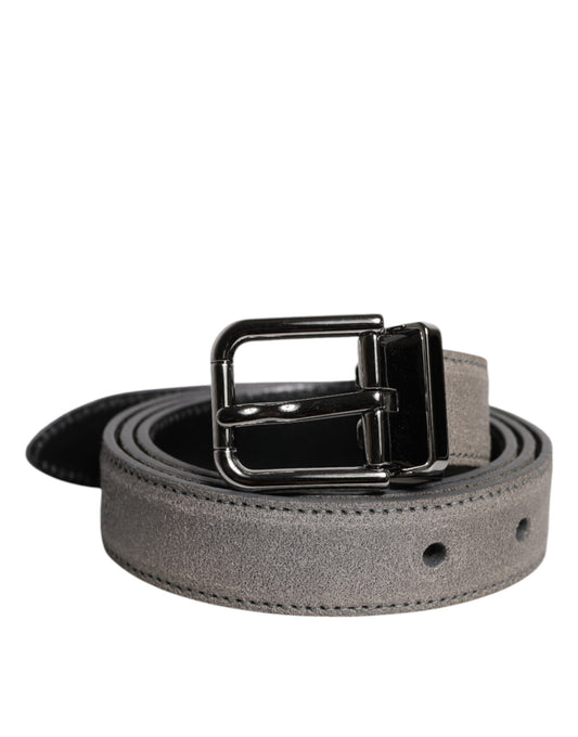 Cinturón de cuero gris con hebilla metálica plateada de Dolce &amp; Gabbana