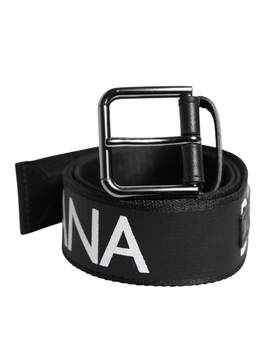 Cinturón de cuero negro con hebilla clásica de metal y logotipo de Dolce &amp; Gabbana