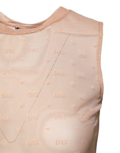 Dolce &amp; Gabbana Beige Nylon Logo Monogram Sleeveless Tank Top