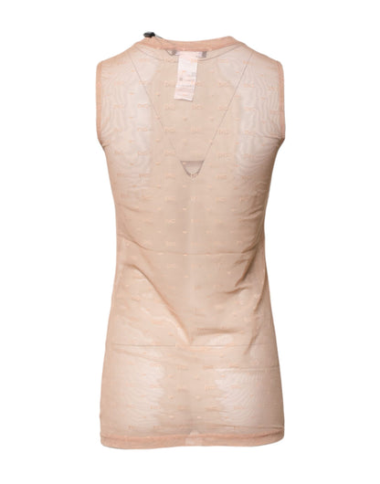 Dolce &amp; Gabbana Beige Nylon Logo Monogram Sleeveless Tank Top