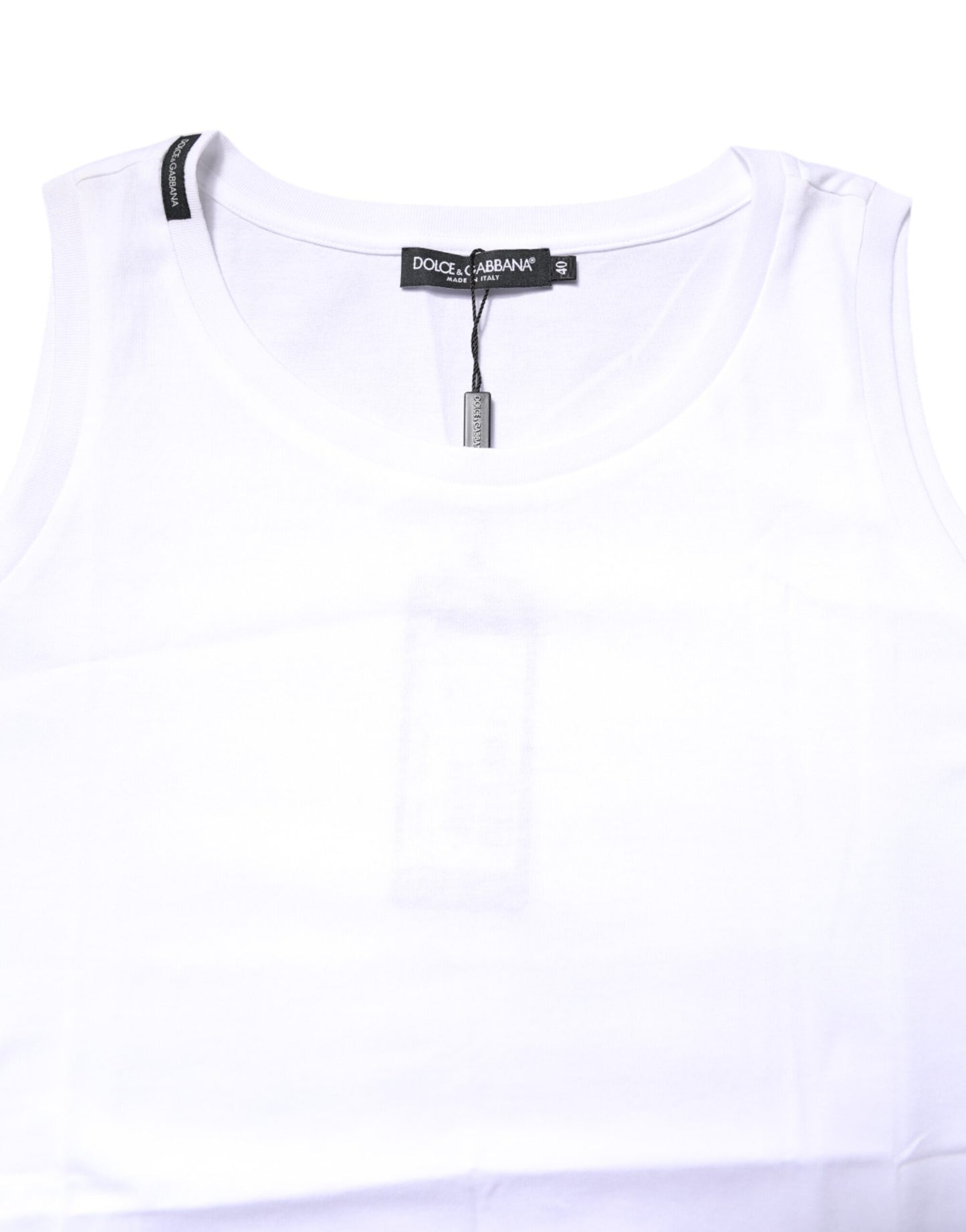 Dolce &amp; Gabbana Camiseta sin mangas de algodón blanca con cuello redondo