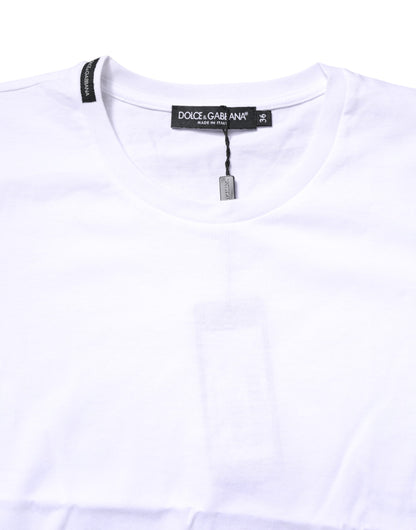 Camiseta blanca de algodón con cuello redondo y manga corta de Dolce &amp; Gabbana