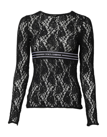 Dolce &amp; Gabbana Black Floral Lace Long Sleeves Pullover Top