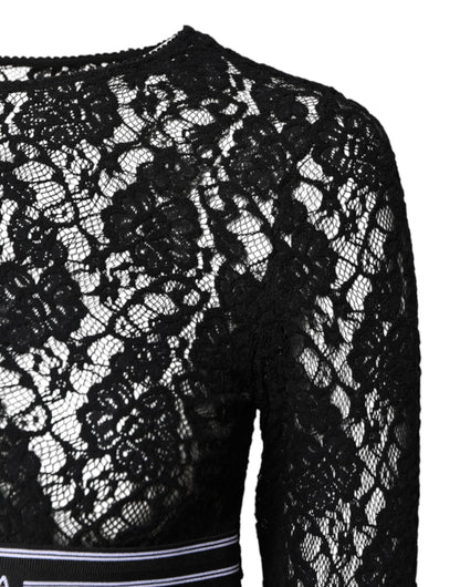 Dolce &amp; Gabbana Black Floral Lace Long Sleeves Pullover Top