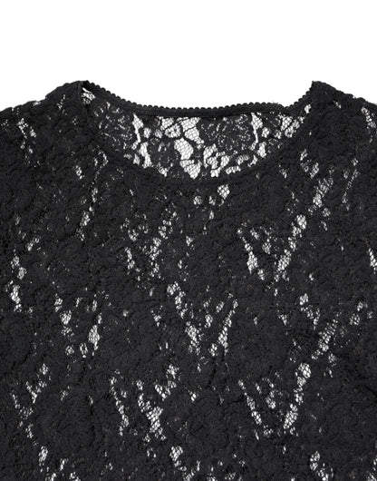 Dolce &amp; Gabbana Black Floral Lace Long Sleeves Pullover Top