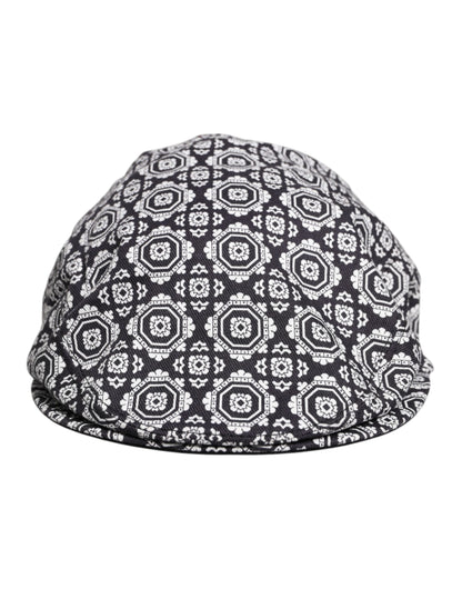 Dolce & Gabbana Black White Printed Newsboy Capello Cabbie Hat