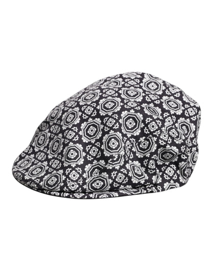Dolce & Gabbana Black White Printed Newsboy Capello Cabbie Hat