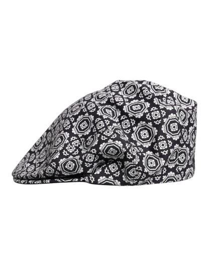 Dolce & Gabbana Black White Printed Newsboy Capello Cabbie Hat