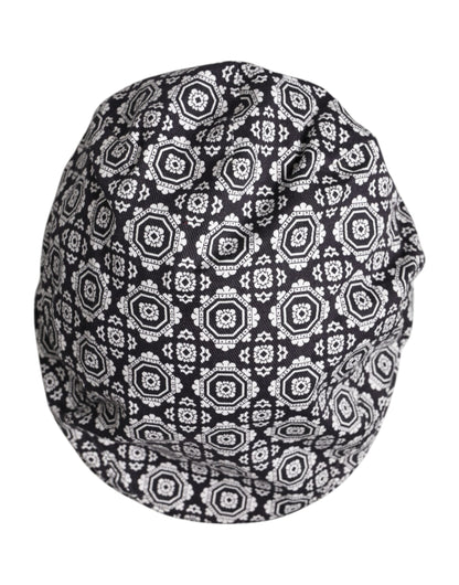 Dolce & Gabbana Black White Printed Newsboy Capello Cabbie Hat