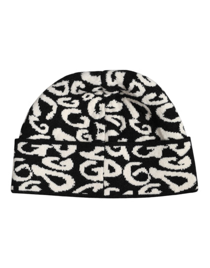 Dolce & Gabbana Black White Wool Knitted Winter Beanie Hat
