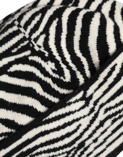 Dolce & Gabbana Black White Zebra Knitted Winter Beanie Hat