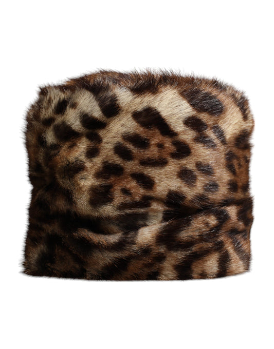Dolce & Gabbana Brown Leopard Faux Fur Women Bucket Hat
