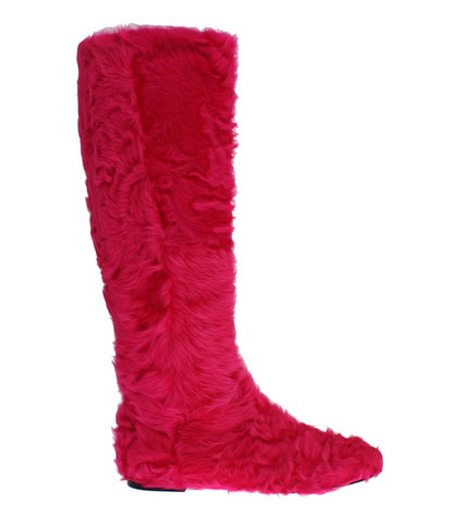 Dolce &amp; Gabbana Elegant Pink Lambskin Fur Boots