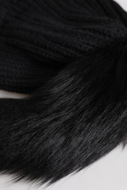 Dolce & Gabbana Black Acrylic Knitted Fur Winter Beanie Hat