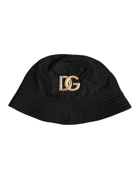 Dolce & Gabbana Black DG Crystal Polyester Wide Brim Bucket Hat