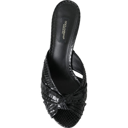 Dolce & Gabbana Black Python Leather Heels Slides Shoes