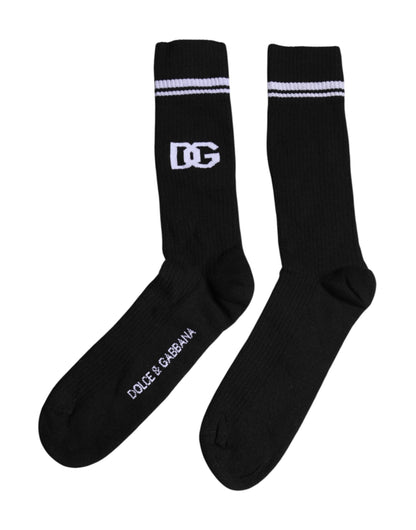 Dolce & Gabbana Black Cotton DG Logo Mid Calf Men Socks