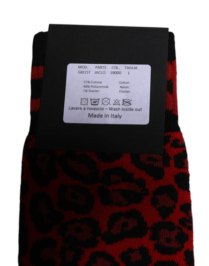 Dolce & Gabbana Black Red Leopard Mid Calf Men Socks