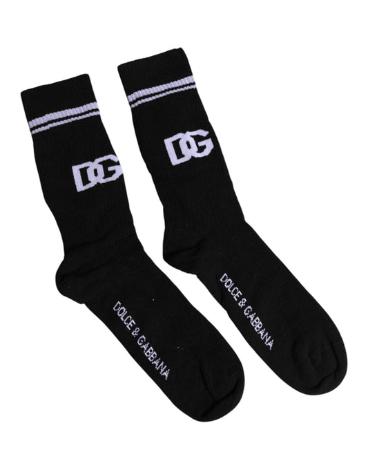 Dolce & Gabbana Black Cotton DG Logo Mid Calf Men Socks
