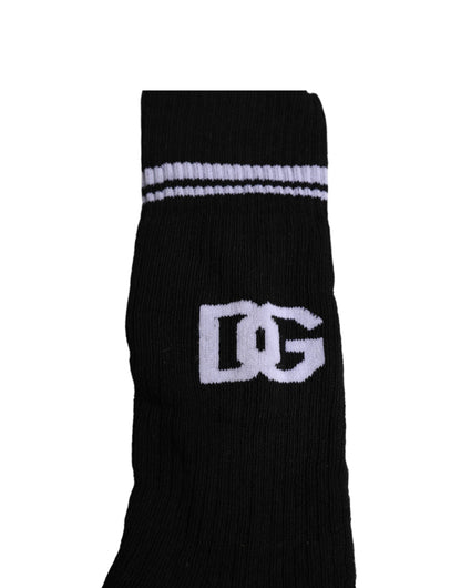 Dolce & Gabbana Black Cotton DG Logo Mid Calf Men Socks
