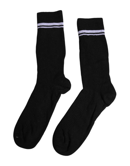 Dolce & Gabbana Black Cotton DG Logo Mid Calf Men Socks