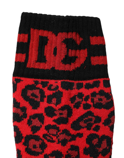 Dolce & Gabbana Red Leopard Nylon Mid Calf Men Socks