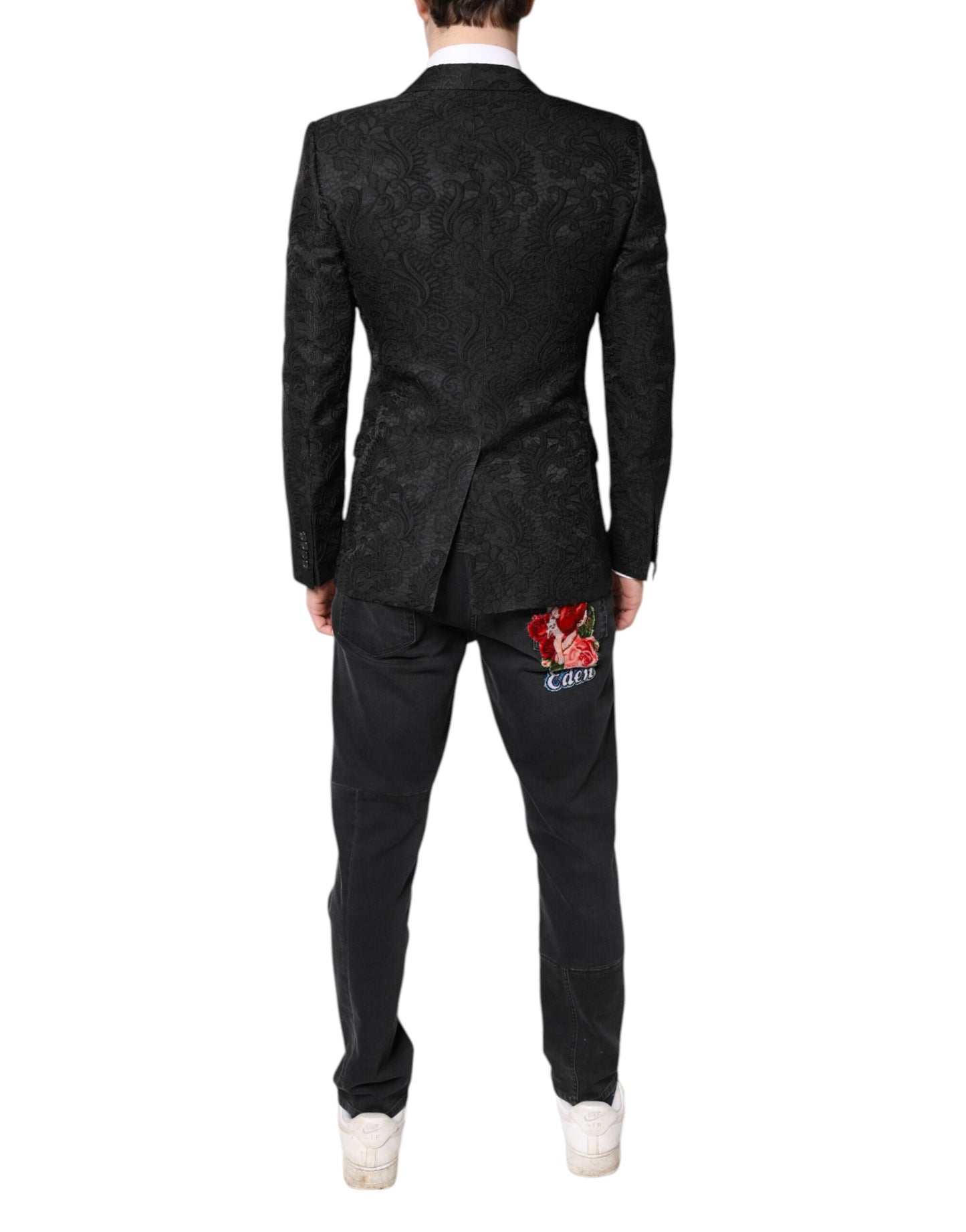 Dolce & Gabbana Black Floral Jacquard Coat Jacket Blazer