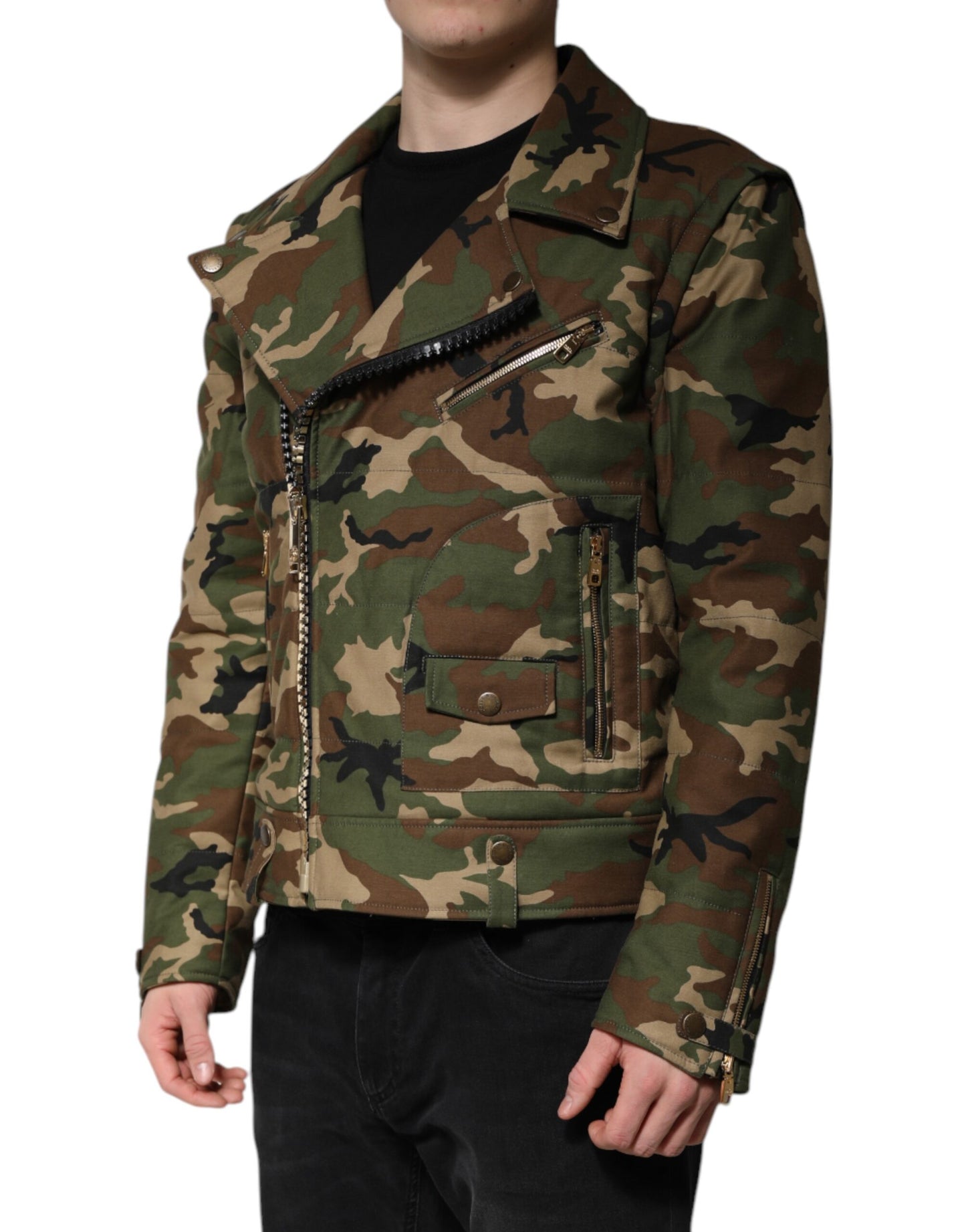 Chaqueta biker de nailon con estampado de camuflaje multicolor de Dolce &amp; Gabbana