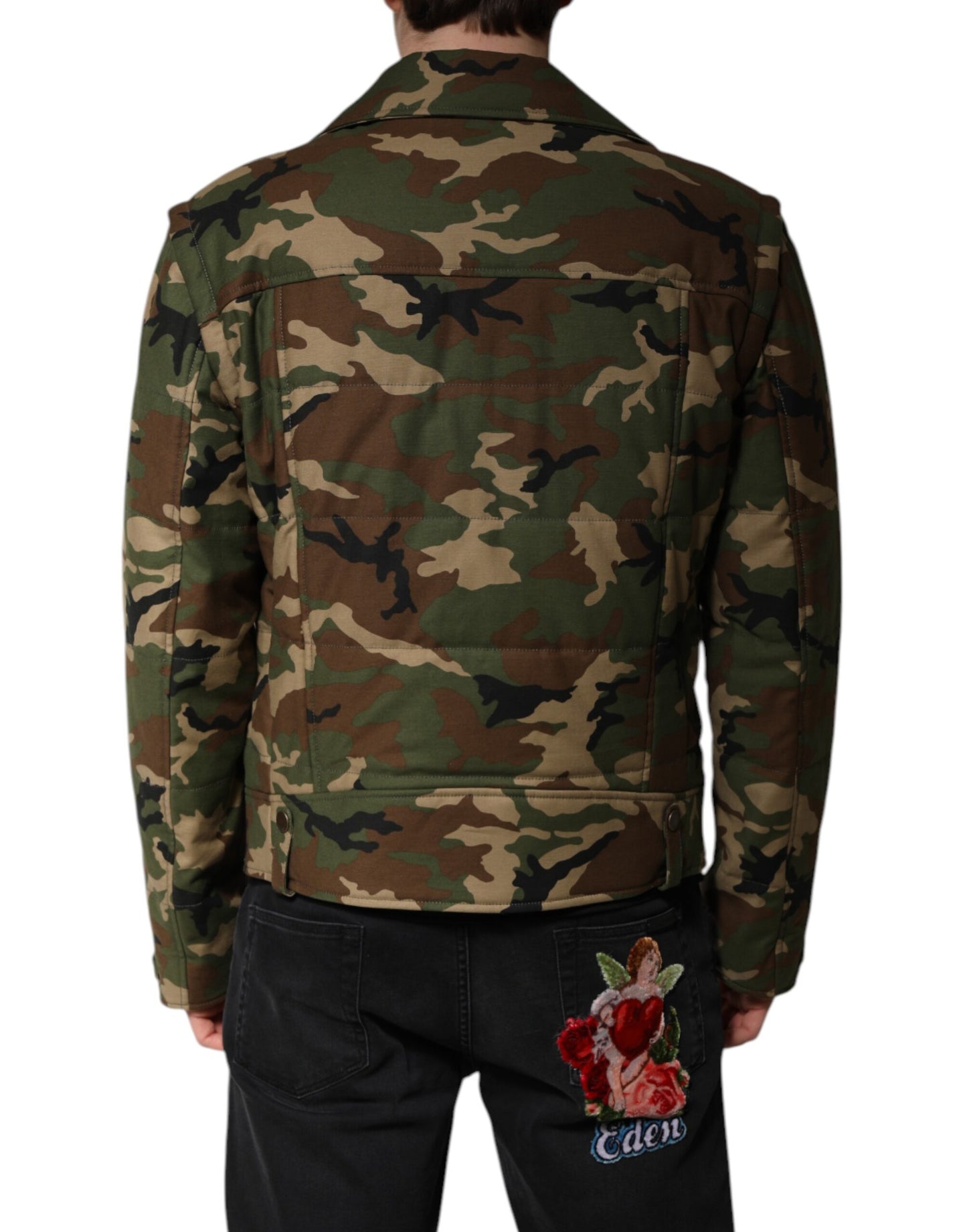 Chaqueta biker de nailon con estampado de camuflaje multicolor de Dolce &amp; Gabbana