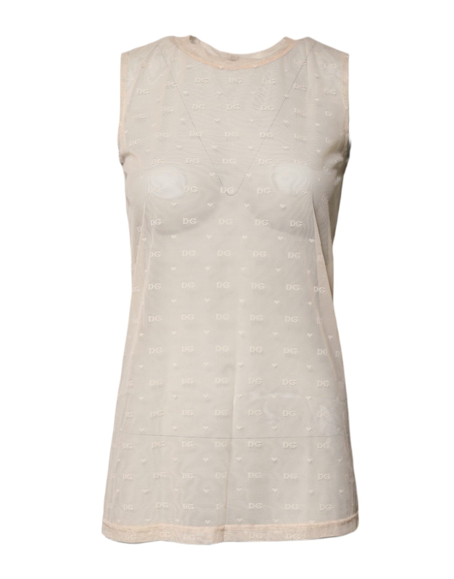 Dolce &amp; Gabbana Ivory Nylon Logo See Through Sleeveless Tank Top