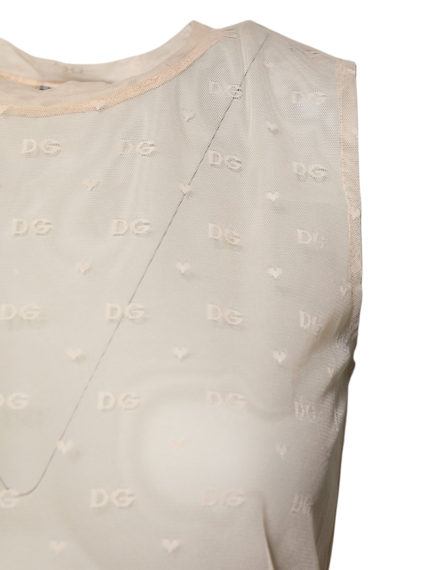 Dolce &amp; Gabbana Ivory Nylon Logo See Through Sleeveless Tank Top