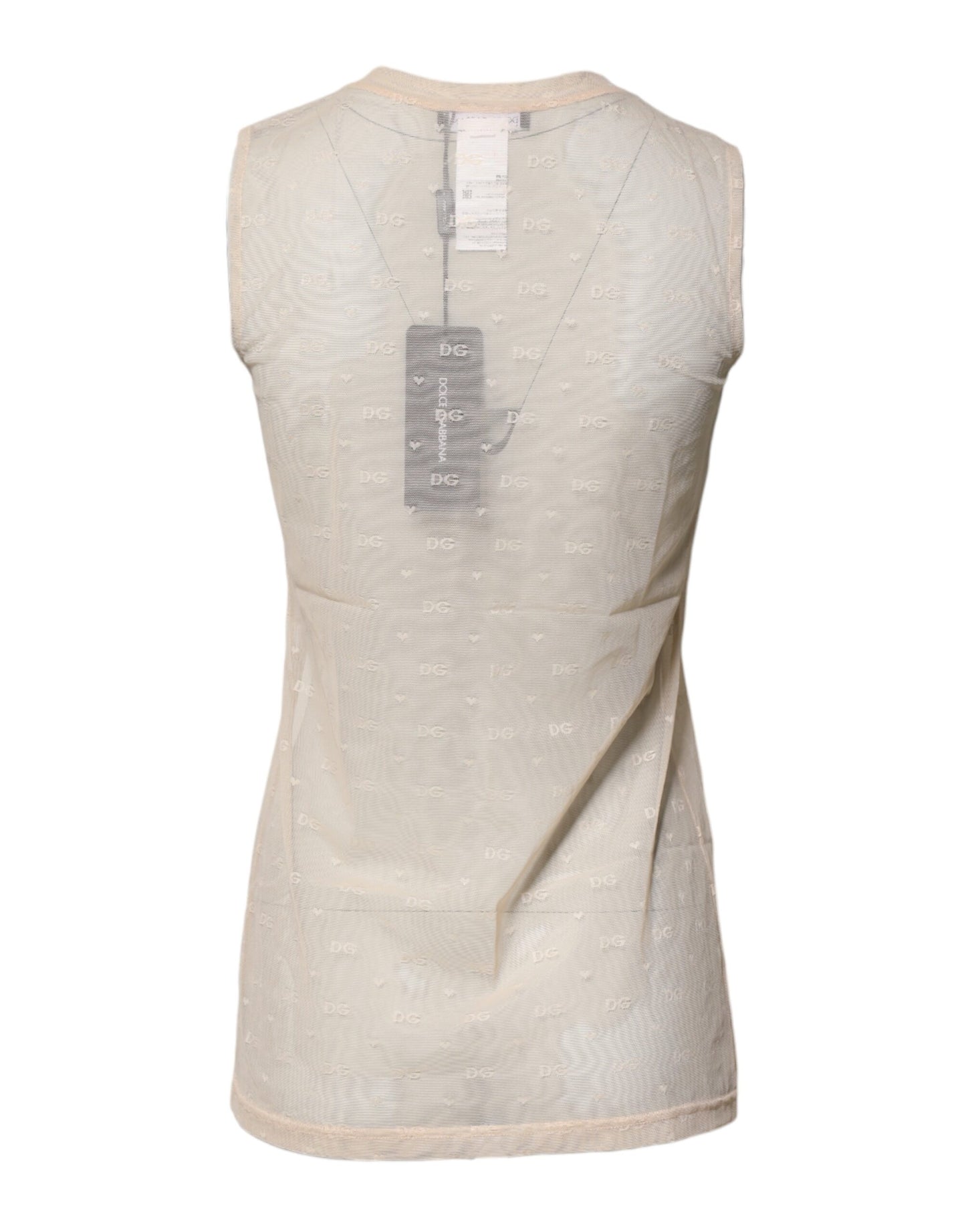 Dolce &amp; Gabbana Ivory Nylon Logo See Through Sleeveless Tank Top