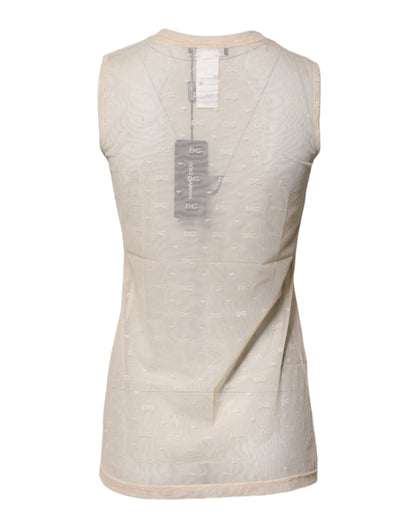 Dolce &amp; Gabbana Ivory Nylon Logo See Through Sleeveless Tank Top