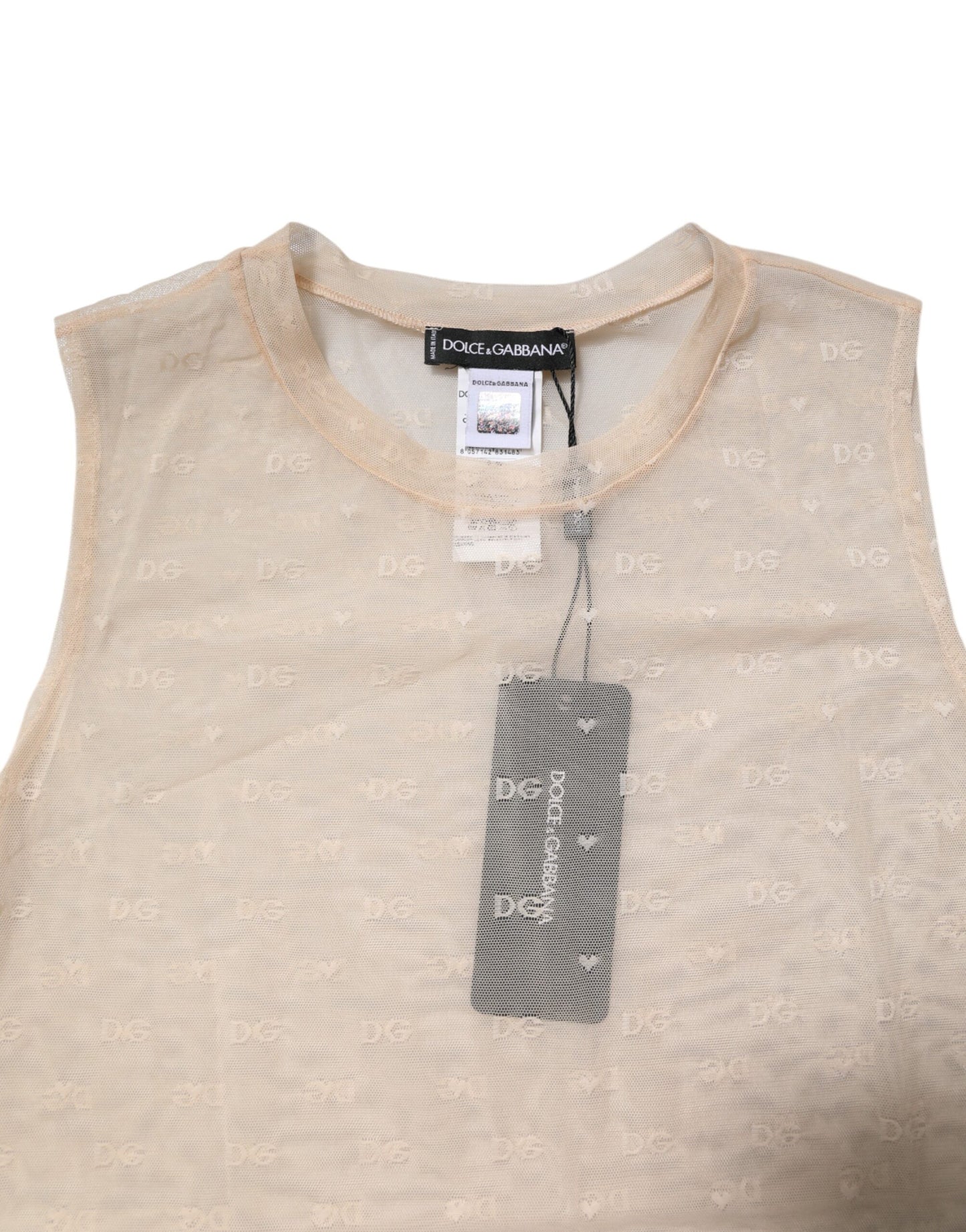 Dolce &amp; Gabbana Ivory Nylon Logo See Through Sleeveless Tank Top