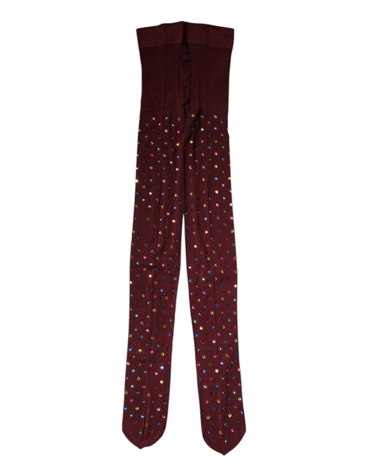 Collants Dolce &amp; Gabbana en nylon marron ornés de cristaux