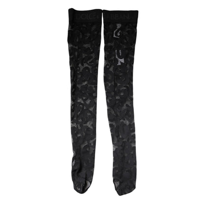 Chaussettes en coton stretch à dentelle florale noire Dolce &amp; Gabbana