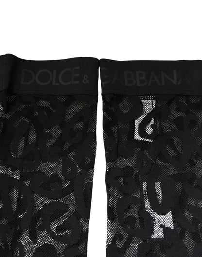 Chaussettes en coton stretch à dentelle florale noire Dolce &amp; Gabbana