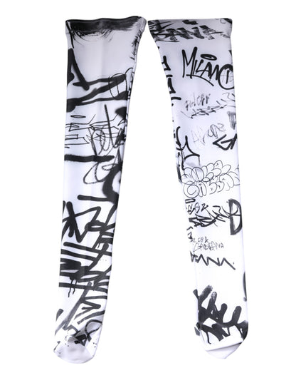 Chaussettes mi-mollet en coton blanc à motif graffiti Dolce &amp; Gabbana