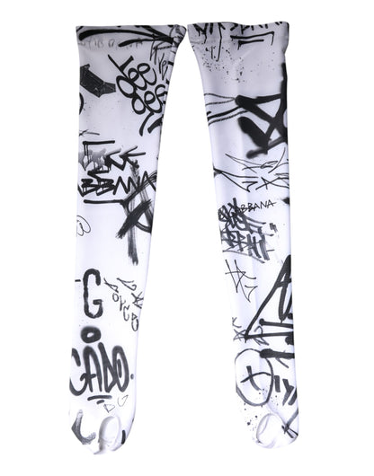 Chaussettes mi-mollet en coton blanc à motif graffiti Dolce &amp; Gabbana