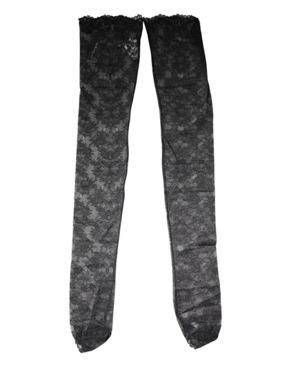 Chaussettes en coton stretch à dentelle florale noire Dolce &amp; Gabbana