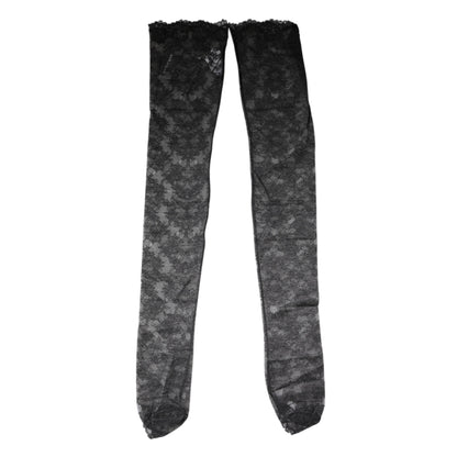 Chaussettes en coton stretch à dentelle florale noire Dolce &amp; Gabbana
