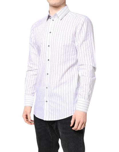Dolce & Gabbana White Stripes Cotton GOLD Formal Dress Shirt
