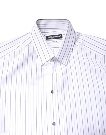 Dolce & Gabbana White Stripes Cotton GOLD Formal Dress Shirt