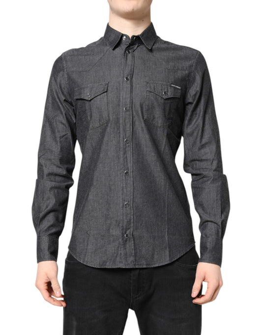 Dolce & Gabbana Gray Cotton Long Sleeves Casual Shirt