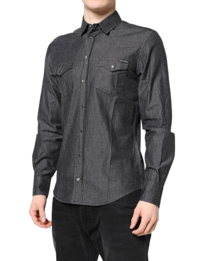 Dolce & Gabbana Gray Cotton Long Sleeves Casual Shirt