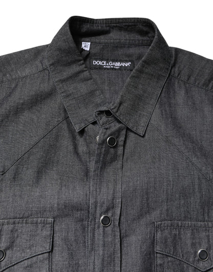 Dolce & Gabbana Gray Cotton Long Sleeves Casual Shirt